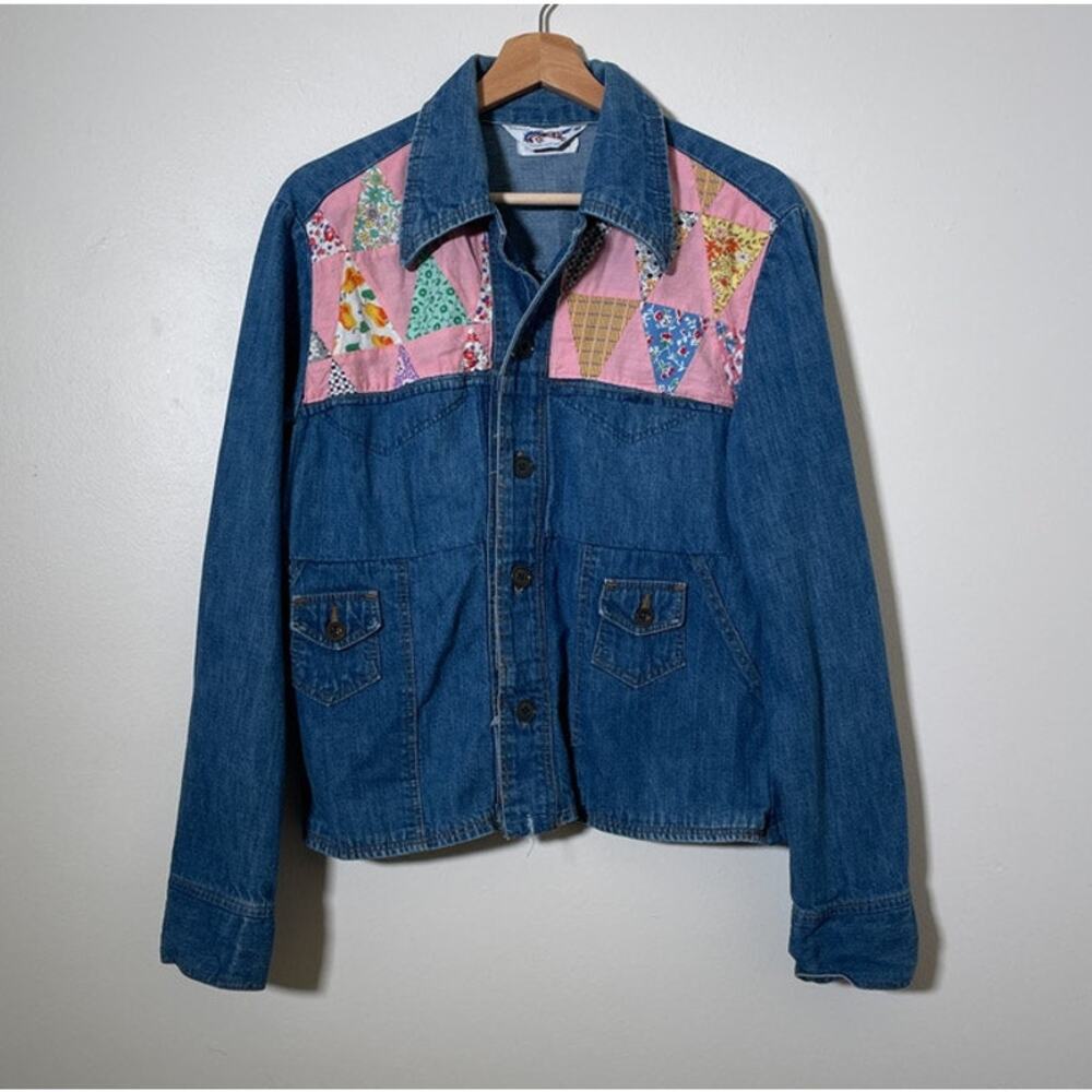 Vtg 1970's WRANGLER Blue Denim Quilt Jacket / Sz M / Button Up LUCCA MONNIE Boho